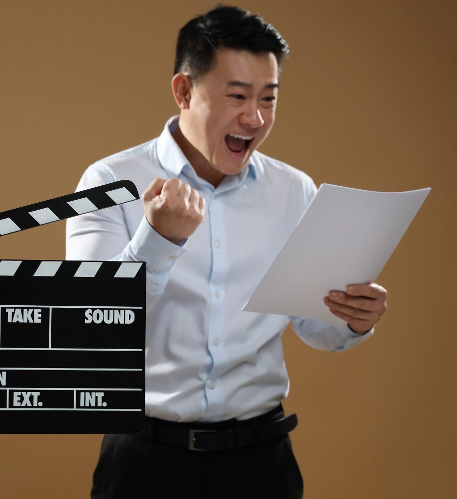 An actor reads a script with emotional engagement