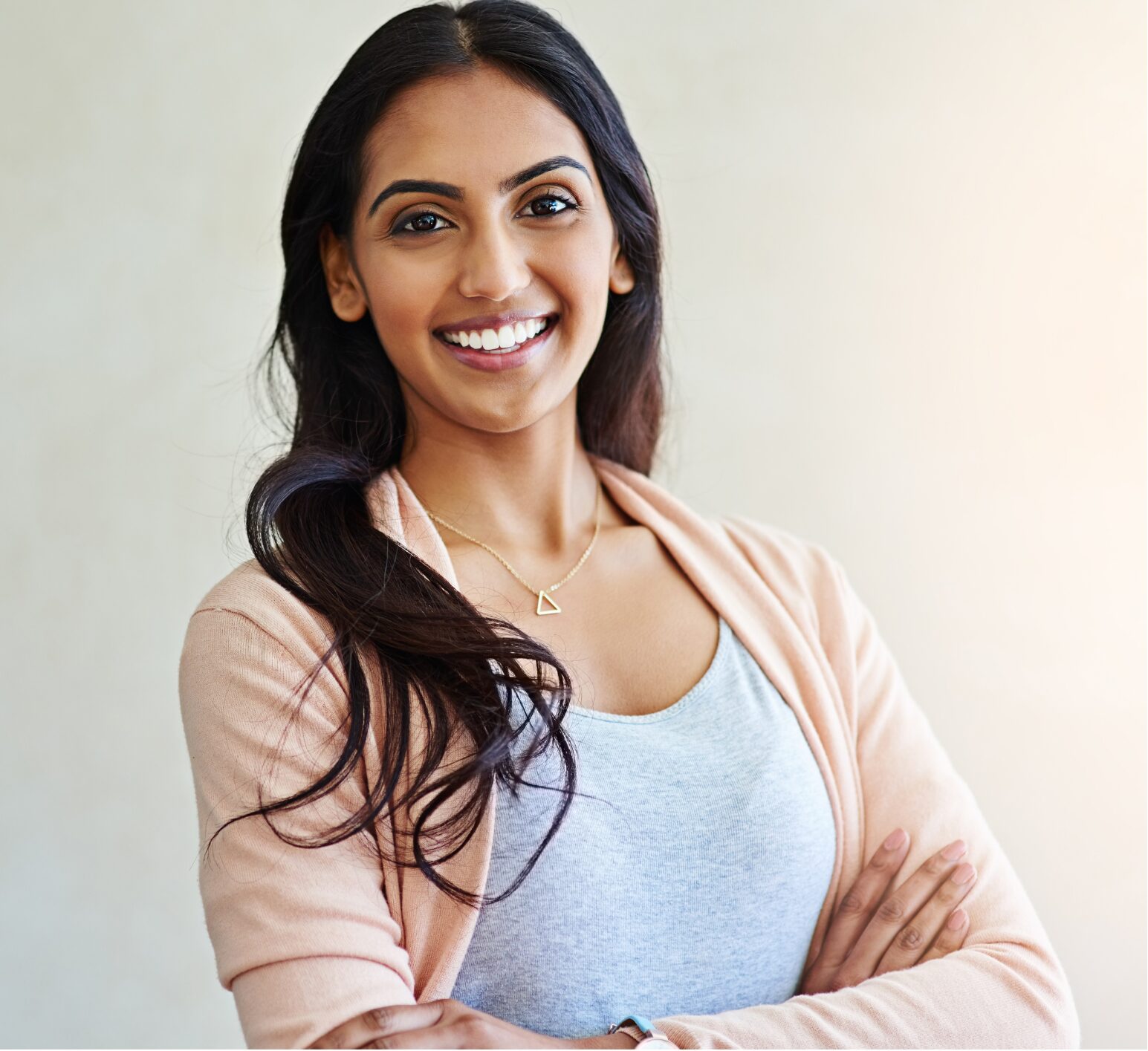 A South Asian woman is confident in her accent ability.